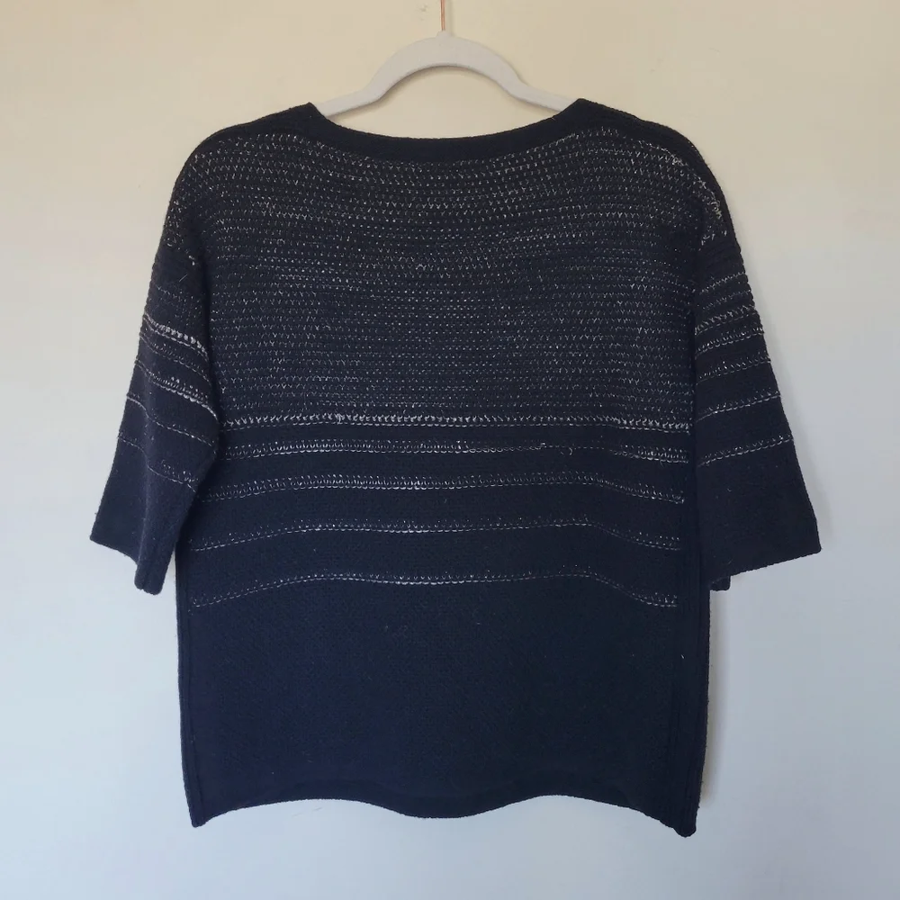 Lafayette 148 Black Metallic Sweater Wool‎ Cashmere Blend Short Sleeve